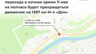 В ночь на 11 мая будет кратковременно приостановлено движение по автомагистрали М-4 «Дон»
